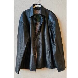 Vintage Luigi Parko Leather Jacket Long Sleeves Button Front Black‎ Mens Size XL